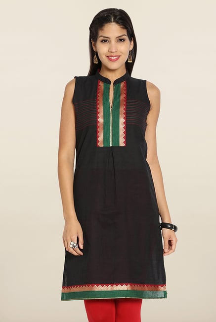 Soch Black & Maroon Sleeveless Cotton Kurti Soch Black & Maroon Sleeveless Cotton Kurti