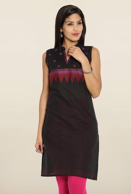 Soch Black & Pink Embroidered Cotton Kurti Soch Black & Pink Embroidered Cotton Kurti