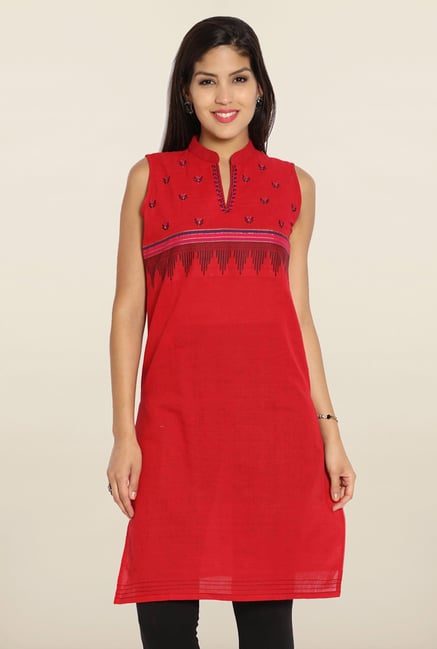 Soch Red & Black Embroidered Cotton Kurti Soch Red & Black Embroidered Cotton Kurti