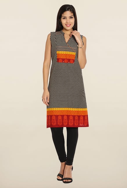 Soch Black & Orange Printed Cotton Kurti Soch Black & Orange Printed Cotton Kurti