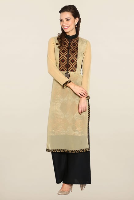 Soch Beige & Black Georgette Suit Set Soch Beige & Black Georgette Suit Set