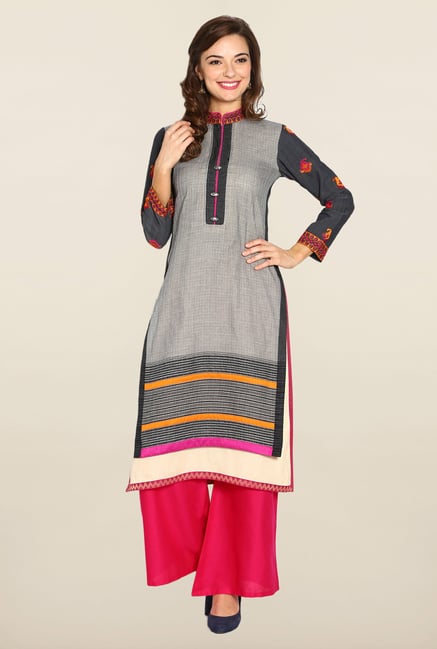 Soch Grey & Pink Cotton Suit Set Soch Grey & Pink Cotton Suit Set