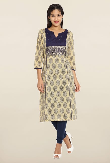 Soch Beige & Purple Embroidered Cotton Kurti Soch Beige & Purple Embroidered Cotton Kurti