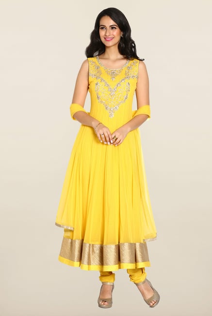Soch Yellow & Gold Anarkali Chudidhar Suit Set Soch Yellow & Gold Anarkali Chudidhar Suit Set