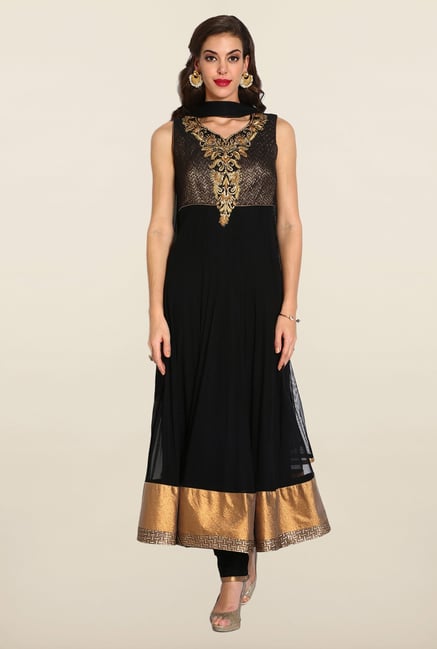 Soch Black & Gold Anarkali Chudidhar Suit Set Soch Black & Gold Anarkali Chudidhar Suit Set