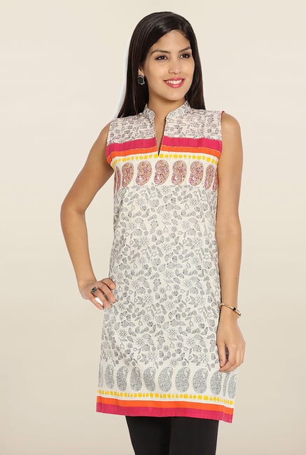 Soch Cream & Black Printed Cotton Kurti Soch Cream & Black Printed Cotton Kurti