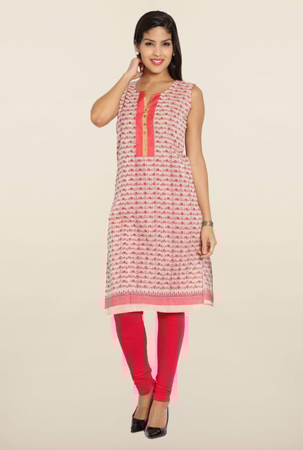 Soch Beige & Pink Printed Cotton Kurti Soch Beige & Pink Printed Cotton Kurti