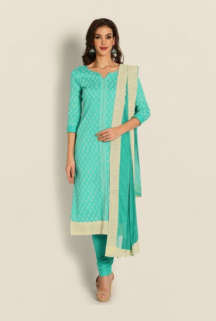 Soch Teal Printed Cotton Dress Material Soch Teal Printed Cotton Dress Material
