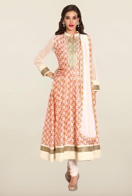 Soch Coral & Off White Anarkali Suit Set Soch Coral & Off White Anarkali Suit Set