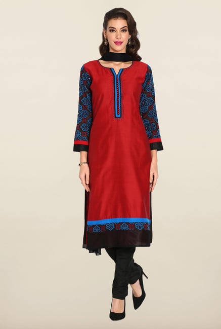Soch Red & Black Chudidhar Suit Set Soch Red & Black Chudidhar Suit Set