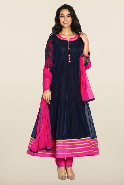 Soch Navy & Pink Anarkali Chudidhar Suit Set Soch Navy & Pink Anarkali Chudidhar Suit Set