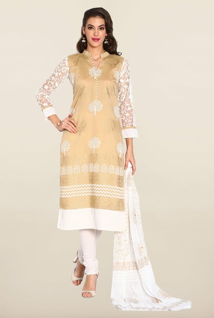 Soch Beige & White Chudidhar Suit Set Soch Beige & White Chudidhar Suit Set