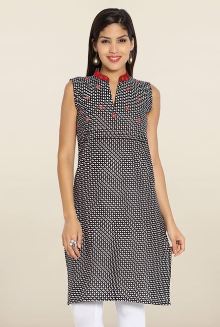 Soch Black & Maroon Printed Cotton Kurti Soch Black & Maroon Printed Cotton Kurti