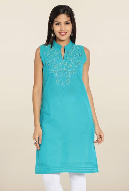 Soch Blue & Gold Embroidered Floral Kurti Soch Blue & Gold Embroidered Floral Kurti