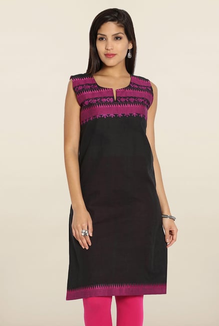 Soch Black & Purple Embroidered Cotton Kurti Soch Black & Purple Embroidered Cotton Kurti
