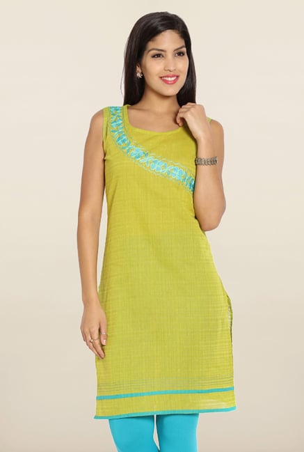 Soch Green & Blue Cotton Embroidered Kurti Soch Green & Blue Cotton Embroidered Kurti