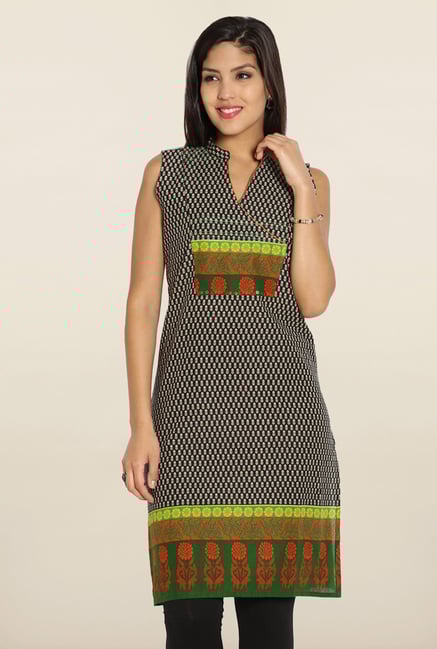 Soch Black & Green Printed Cotton Kurti Soch Black & Green Printed Cotton Kurti