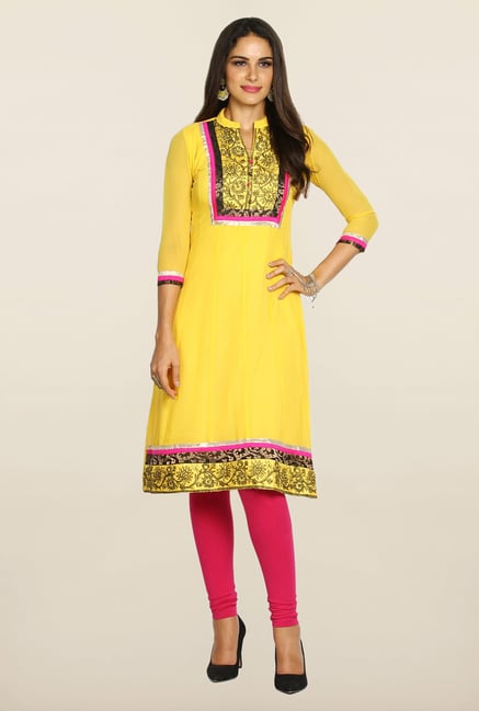 Soch Yellow & Magenta Anarkali Suit Set Soch Yellow & Magenta Anarkali Suit Set