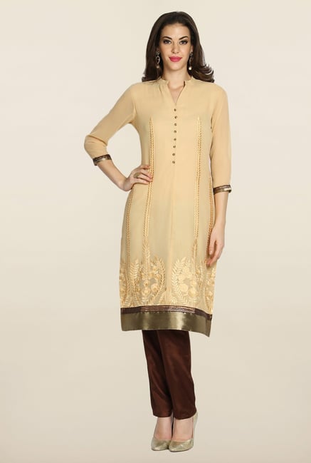 Soch Beige & Brown Embroidered Suit Set Soch Beige & Brown Embroidered Suit Set
