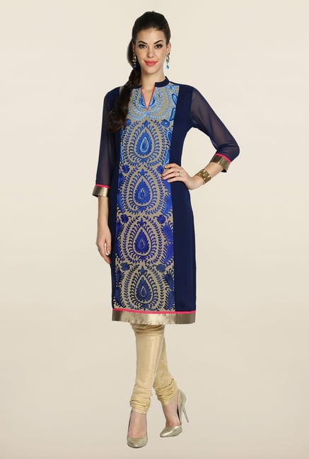 Soch Royal Blue & Beige Embroidered Suit Set Soch Royal Blue & Beige Embroidered Suit Set