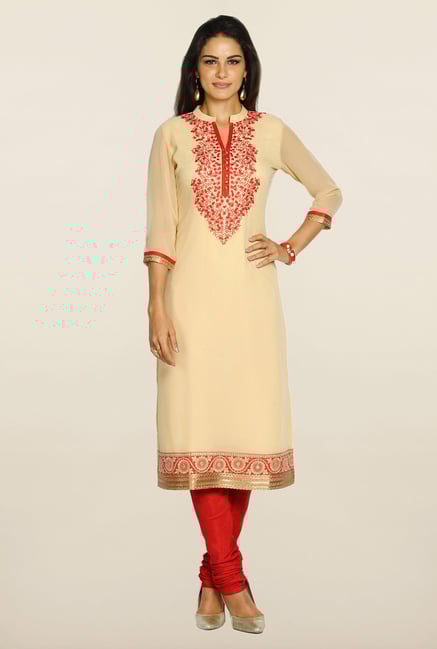 Soch Beige & Red Embroidered Suit Set Soch Beige & Red Embroidered Suit Set