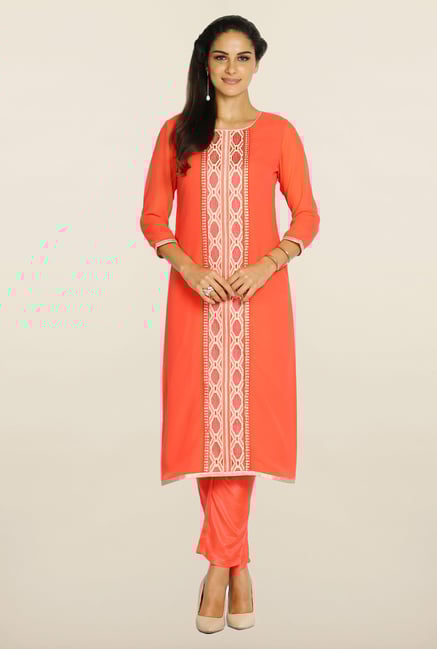 Soch Orange & White Embroidered Suit Set Soch Orange & White Embroidered Suit Set