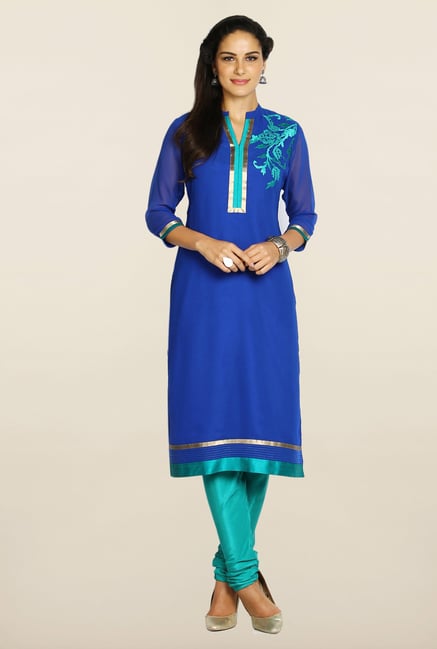 Soch Royal Blue & Teal Georgette Suit Set Soch Royal Blue & Teal Georgette Suit Set