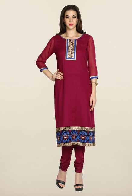 Soch Wine & Blue Georgette Suit Set Soch Wine & Blue Georgette Suit Set