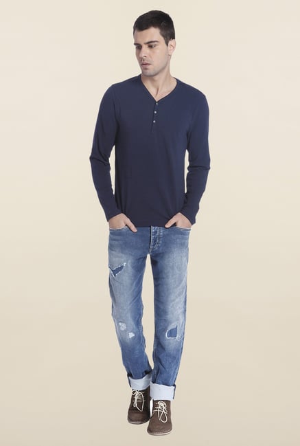 Jack & Jones Navy Solid Henley T Shirt Jack & Jones Navy Solid Henley T Shirt