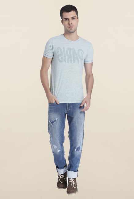 Jack & Jones Blue Textured Crew Neck T Shirt Jack & Jones Blue Textured Crew Neck T Shirt