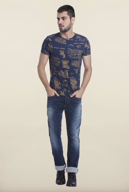Jack & Jones Navy Cotton Printed T Shirt Jack & Jones Navy Cotton Printed T Shirt