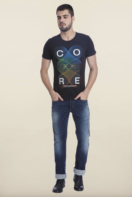 Jack & Jones Black Slim Fit Printed T Shirt Jack & Jones Black Slim Fit Printed T Shirt
