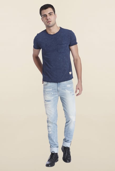 Jack & Jones Dark Blue Cotton Shaded T Shirt Jack & Jones Dark Blue Cotton Shaded T Shirt