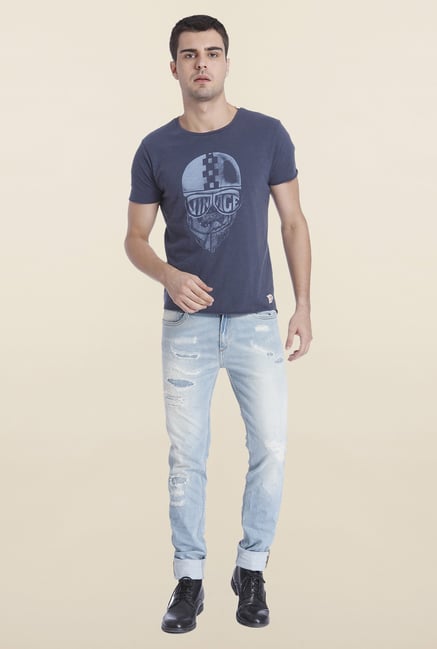 Jack & Jones Indigo Printed Slim Fit T Shirt Jack & Jones Indigo Printed Slim Fit T Shirt
