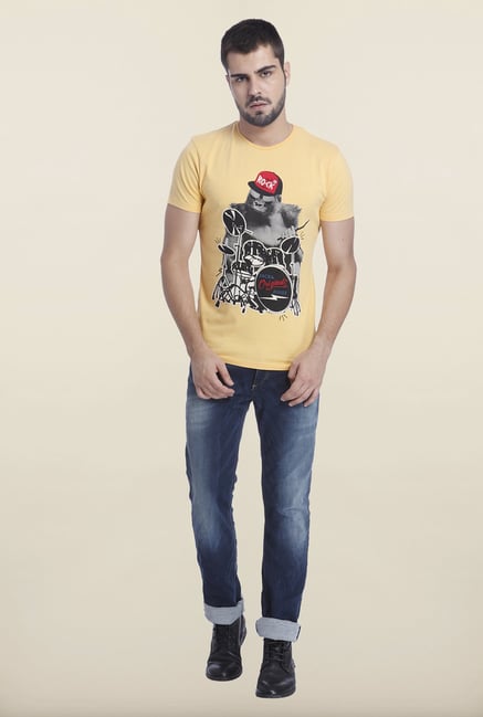 Jack & Jones Yellow Slim Fit Printed T Shirt Jack & Jones Yellow Slim Fit Printed T Shirt