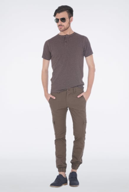 Basics Brown Henley Neck T Shirt Basics Brown Henley Neck T Shirt
