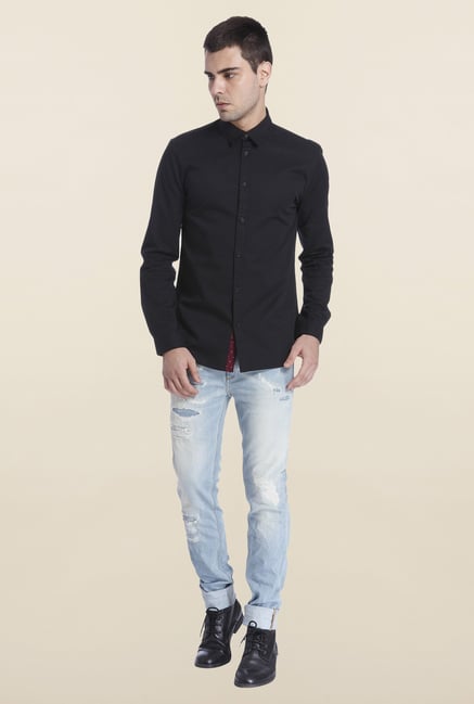 Jack & Jones Black Solid Cotton Shirt Jack & Jones Black Solid Cotton Shirt
