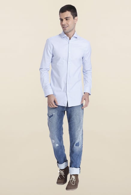 Jack & Jones Blue Solid Cotton Shirt Jack & Jones Blue Solid Cotton Shirt