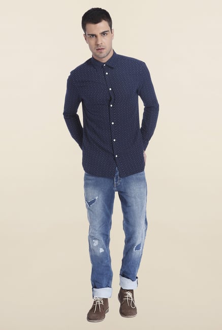 Jack & Jones Navy Printed Slim Fit Shirt Jack & Jones Navy Printed Slim Fit Shirt