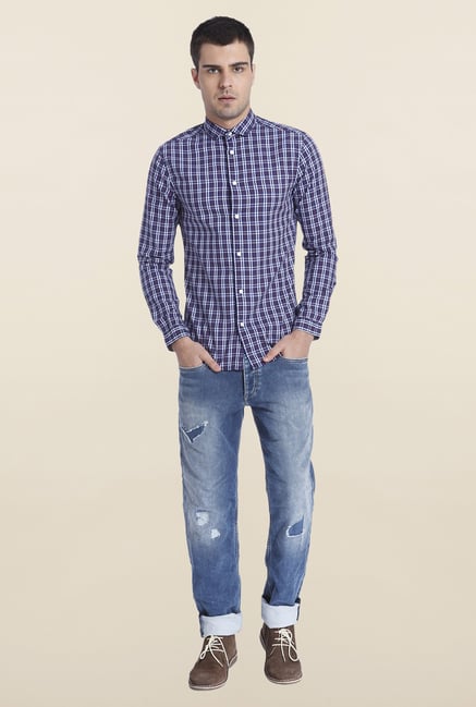 Jack & Jones Navy Checks Cotton Shirt Jack & Jones Navy Checks Cotton Shirt