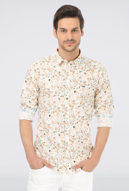 Basics Brown Printed Linen Shirt Basics Brown Printed Linen Shirt