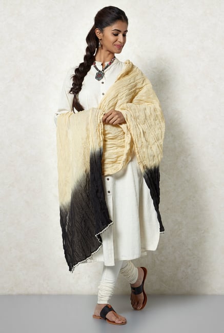 Okhai Beige & Black Malmal Crushed Dupatta Okhai Beige & Black Malmal Crushed Dupatta