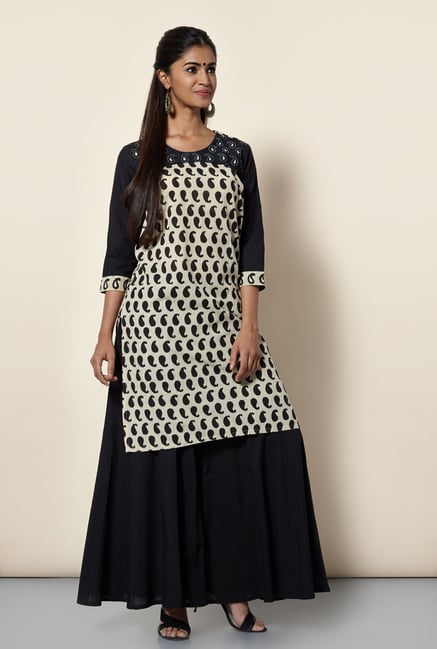 Okhai Beige & Black Paisley Kurta Okhai Beige & Black Paisley Kurta