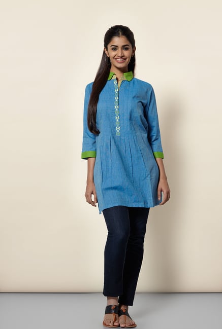 Okhai Blue Pinstriped Kurti Okhai Blue Pinstriped Kurti