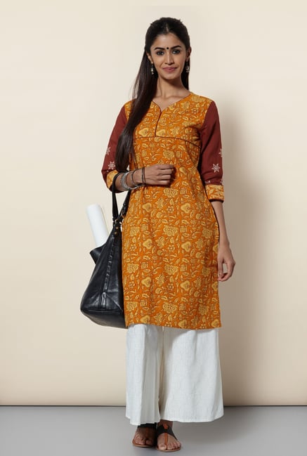Okhai Mustard Printed Kurta Okhai Mustard Printed Kurta