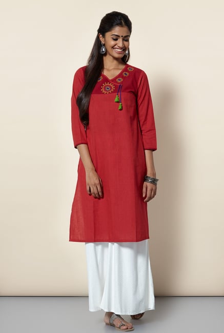 Okhai Red Pinstriped Kurta Okhai Red Pinstriped Kurta