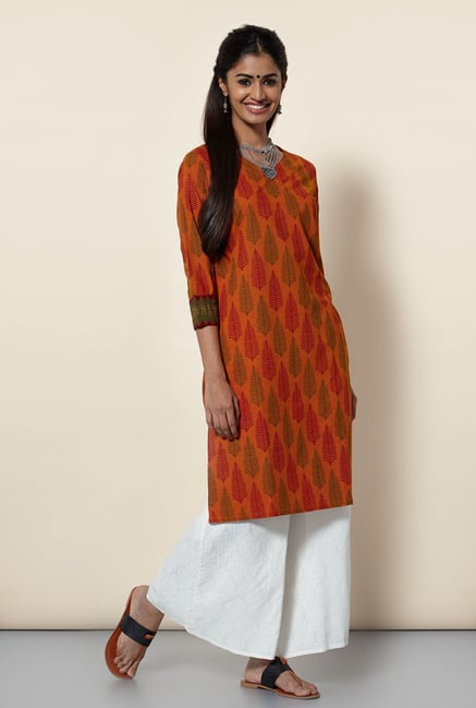 Okhai Rust Printed Cotton Kurta Okhai Rust Printed Cotton Kurta