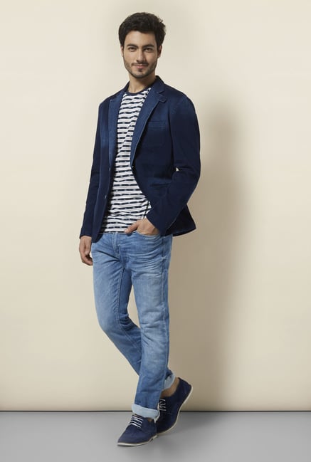 celio* Indigo Ombre Casual Blazer celio* Indigo Ombre Casual Blazer