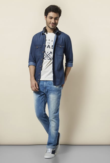 celio* Indigo Self Printed Casual Shirt celio* Indigo Self Printed Casual Shirt