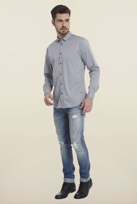 Jack & Jones Grey Solid Casual Shirt Jack & Jones Grey Solid Casual Shirt
